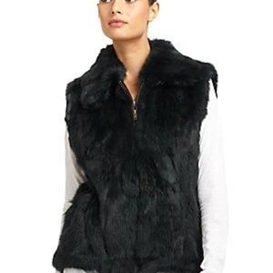 Saks Black Rabbit Fur vest 100% real rabbit fur